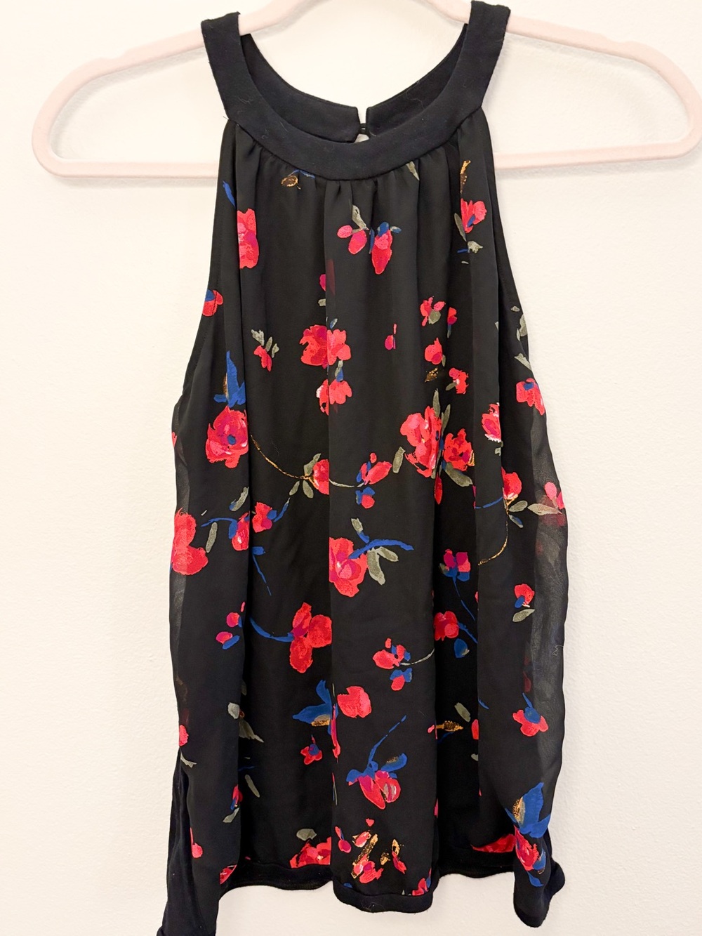 Express Black Halter Camisole with Red & Blue Floral Print